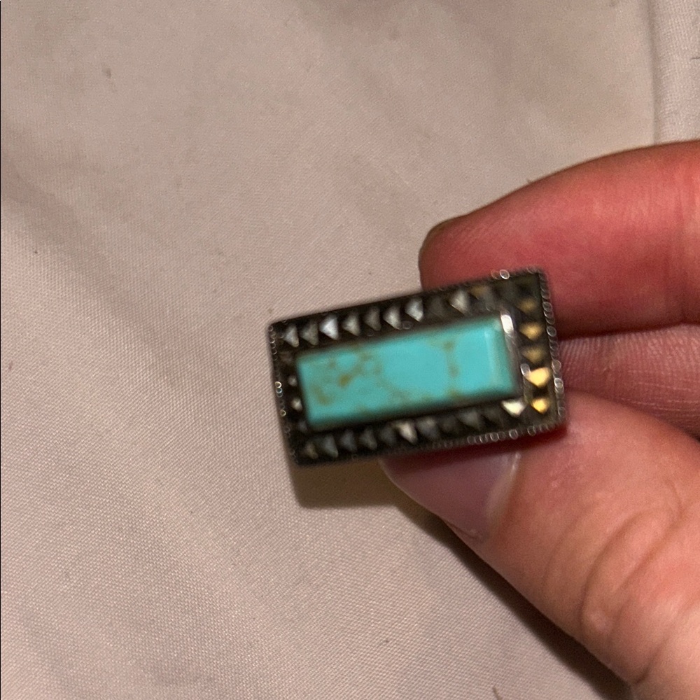 Turquoise Rectangular Stone Silver-Accent Women’s… - image 1